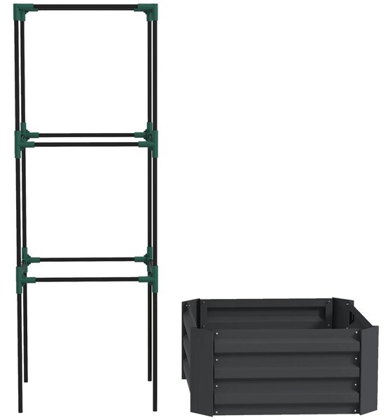 Outsunny Orto rialzato con griglia di supporto, fioriera con supporto, fondo aperto, resistente alle intemperie, 61 cm x 61 cm x 140 cm, Grigio scuro | Aosom Italy