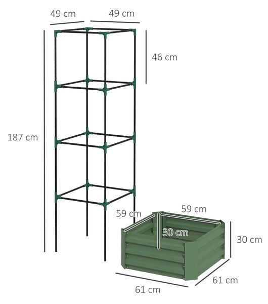 Outsunny Fioriera con traliccio regolabile, vasca fioriera con gabbia per pomodori acciaio zincato 61 x 61 x 187 cm verde | Aosom Italy