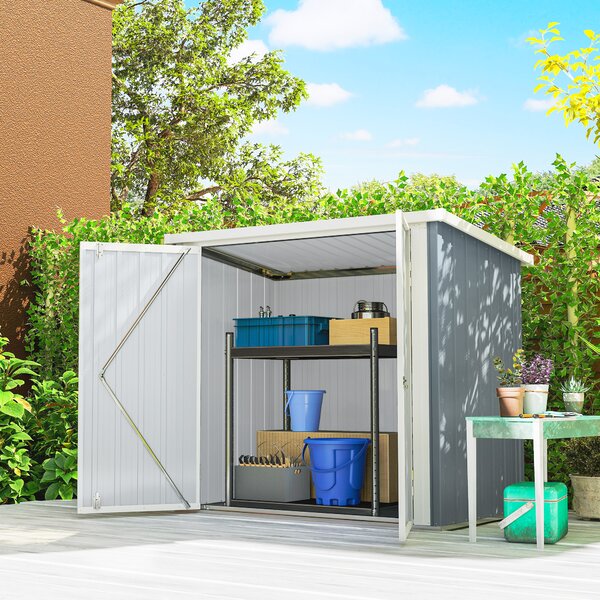 Outsunny Casetta da giardino casetta da giardino 1,09 m² 2 porte bloccabili 147 x 86 x 134 cm lamiera d'acciaio Grigio chiaro Bianco | Aosom Italy