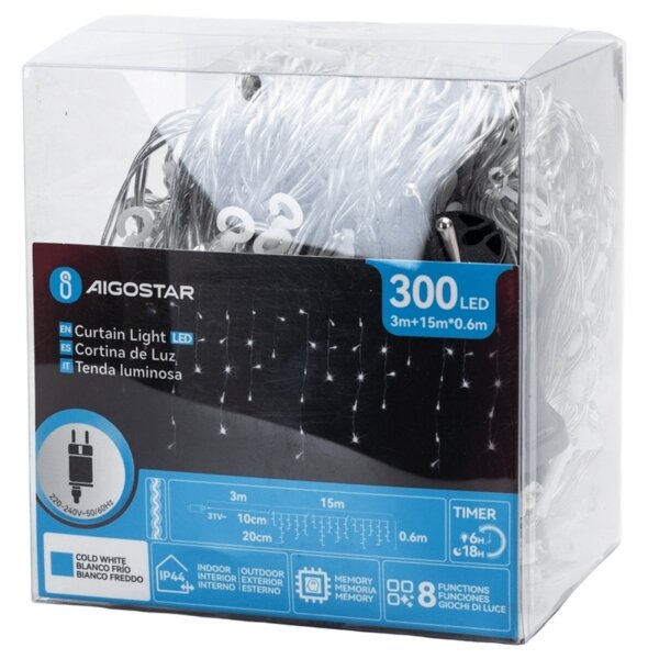 Aigostar - Catena luminosa LED decorativa per esterni 300xLED/6W/230V 15x0,6m IP44 bianco freddo