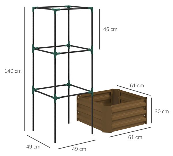 Outsunny Aiuola rialzata con griglia, cassone con supporto per rampicanti, fondo aperto, resistente alle intemperie, 61 cm x 61 cm x 140 cm, Marrone | Aosom Italy