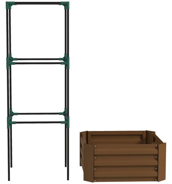 Outsunny Aiuola rialzata con griglia, cassone con supporto per rampicanti, fondo aperto, resistente alle intemperie, 61 cm x 61 cm x 140 cm, Marrone | Aosom Italy