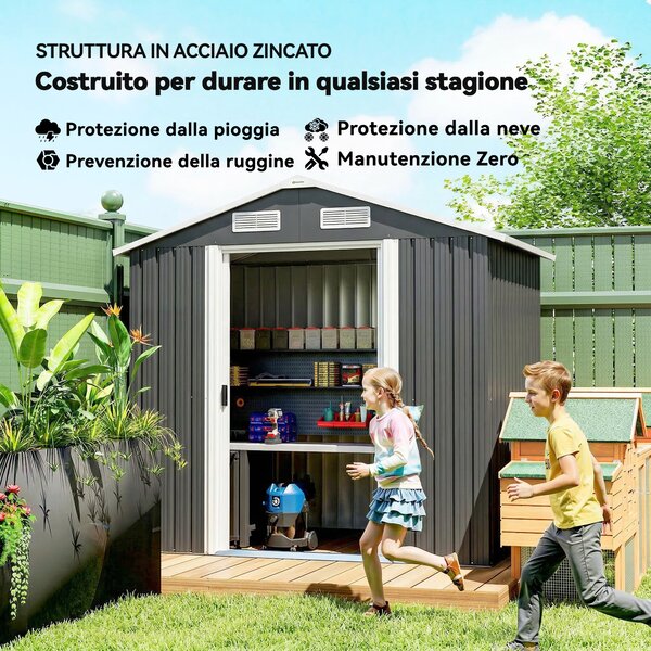 Outsunny Capanno da Giardino in Acciaio con 2 Porte Scorrevoli, Nero, 2,6 m² | Aosom Italy