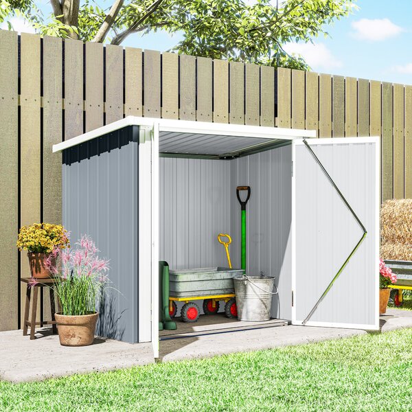 Outsunny Casetta da giardino casetta da giardino 1,09 m² 2 porte bloccabili 147 x 86 x 134 cm lamiera d'acciaio Grigio chiaro Bianco | Aosom Italy