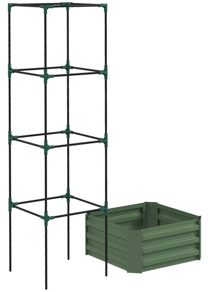 Outsunny Fioriera con traliccio regolabile, vasca fioriera con gabbia per pomodori acciaio zincato 61 x 61 x 187 cm verde | Aosom Italy