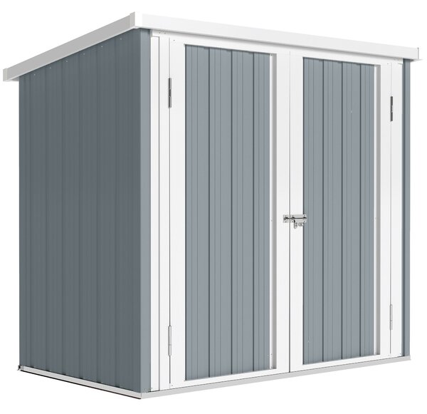 Outsunny Casetta da giardino casetta da giardino 1,09 m² 2 porte bloccabili 147 x 86 x 134 cm lamiera d'acciaio Grigio chiaro Bianco | Aosom Italy