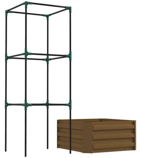 Outsunny Aiuola rialzata con griglia, cassone con supporto per rampicanti, fondo aperto, resistente alle intemperie, 61 cm x 61 cm x 140 cm, Marrone | Aosom Italy