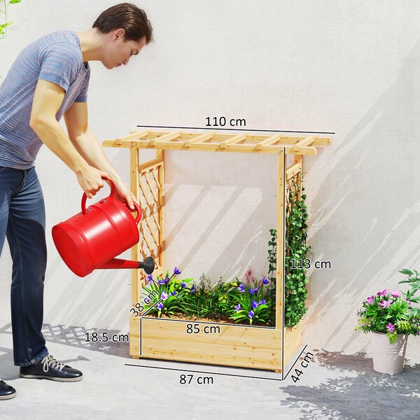 Outsunny Fioriera rialzata con graticcio laterale e superiore, vaso da fiori, fori di drenaggio, 110x44x113 cm, legno naturale | Aosom Italy