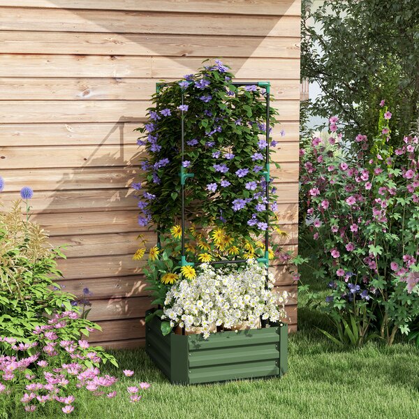 Outsunny Fioriera da Esterno Grande con Gabbia e Fondo Aperto per Piante Rampicanti 61x61x140 cm Verde | Aosom Italy