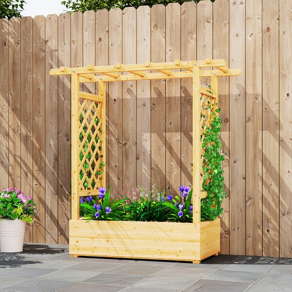 Outsunny Fioriera rialzata con graticcio laterale e superiore, vaso da fiori, fori di drenaggio, 110x44x113 cm, legno naturale | Aosom Italy