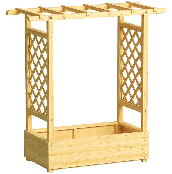 Outsunny Fioriera rialzata con graticcio laterale e superiore, vaso da fiori, fori di drenaggio, 110x44x113 cm, legno naturale | Aosom Italy
