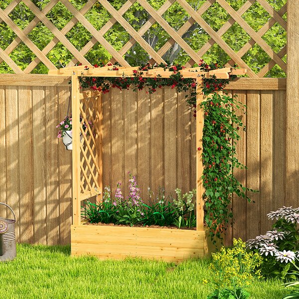 Outsunny Fioriera rialzata con graticcio laterale e superiore, vaso da fiori, fori di drenaggio, 110x44x113 cm, legno naturale | Aosom Italy