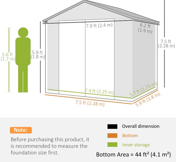 Outsunny Capanno da giardino in resina 4,56 m² con kit di fondazione zincato struttura in alluminio 240 x 190 x 228 cm grigio scuro | Aosom Italy