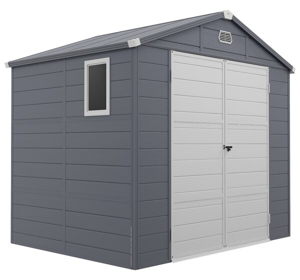 Outsunny Capanno da giardino in resina 4,56 m² con kit di fondazione zincato struttura in alluminio 240 x 190 x 228 cm grigio scuro | Aosom Italy