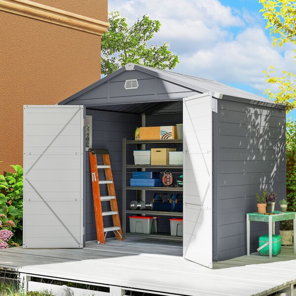 Outsunny Capanno da giardino in resina 4,56 m² con kit di fondazione zincato struttura in alluminio 240 x 190 x 228 cm grigio scuro | Aosom Italy