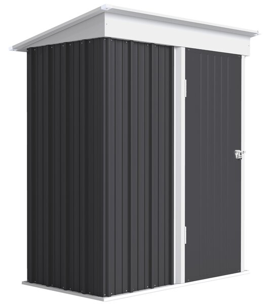 Outsunny Capanno da giardino, capanno attrezzi esterno in lamiera ondulata, design a parete, ripiani regolabili, porta richiudibile grigio scuro | Aosom Italy