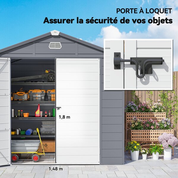 Outsunny Capanno da giardino in resina 4,56 m² con kit di fondazione zincato struttura in alluminio 240 x 190 x 228 cm grigio scuro | Aosom Italy
