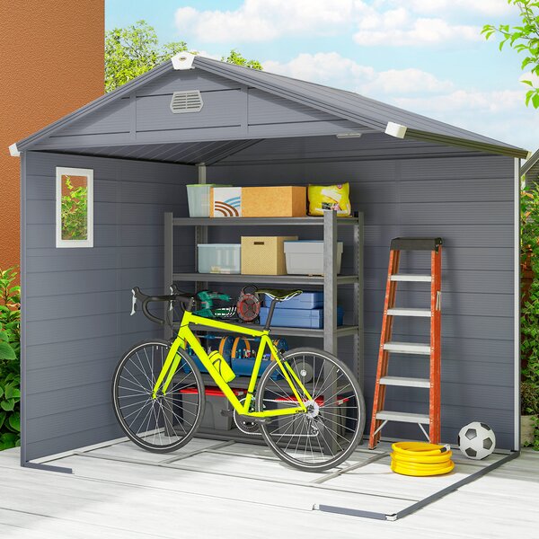 Outsunny Capanno da giardino in resina 4,56 m² con kit di fondazione zincato struttura in alluminio 240 x 190 x 228 cm grigio scuro | Aosom Italy
