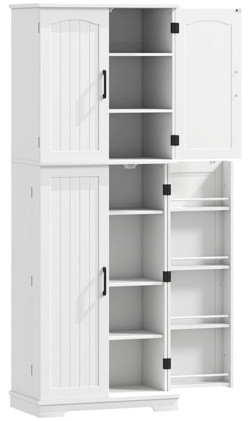 HOMCOM Credenza alta da cucina, armadio da cucina, 4 ante, 10 scomparti, 8 porta-spezie e ripiani regolabili, 60x35x162cm, bianco | Aosom Italy