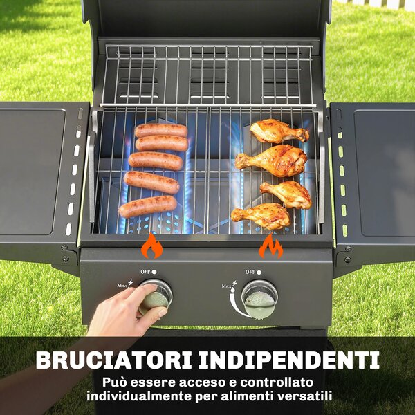 Outsunny Barbecue a Gas Propano con 2 Bruciatori, Portatile, Termometro, Nero | Aosom Italy
