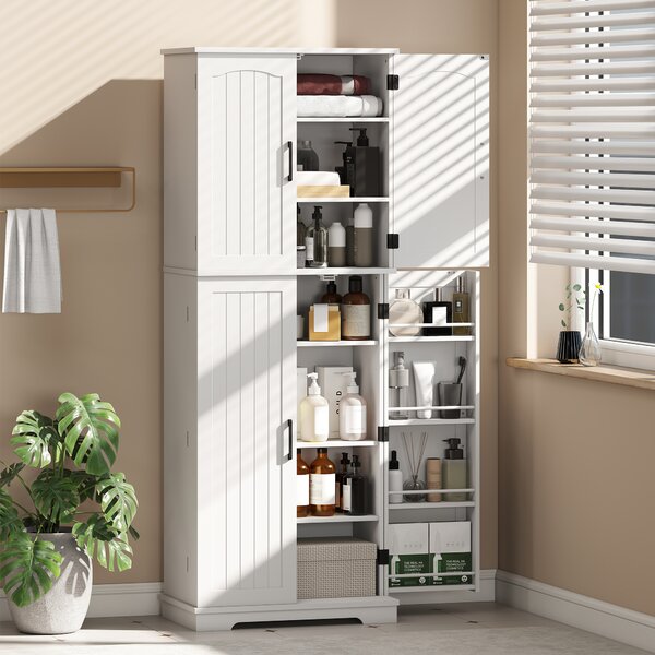 HOMCOM Credenza alta da cucina, armadio da cucina, 4 ante, 10 scomparti, 8 porta-spezie e ripiani regolabili, 60x35x162cm, bianco | Aosom Italy
