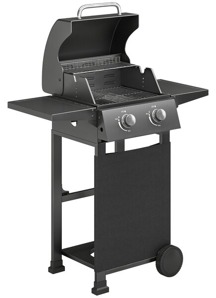 Outsunny Barbecue a Gas Propano con 2 Bruciatori, Portatile, Termometro, Nero | Aosom Italy