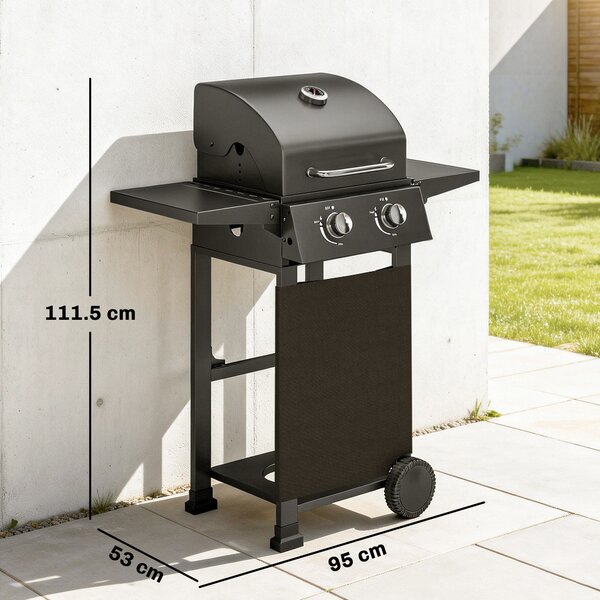 Outsunny Barbecue a Gas Propano con 2 Bruciatori, Portatile, Termometro, Nero | Aosom Italy