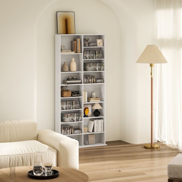 HOMCOM Ripiani per CD e DVD 18 scomparti capacità max. 640 CD/360 DVD 430 Blu-ray 78,5 x 24 x 175 cm bianco | Aosom Italy