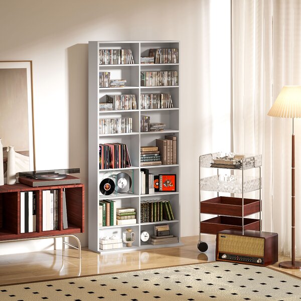 HOMCOM Ripiani per CD e DVD 18 scomparti capacità max. 640 CD/360 DVD 430 Blu-ray 78,5 x 24 x 175 cm bianco | Aosom Italy