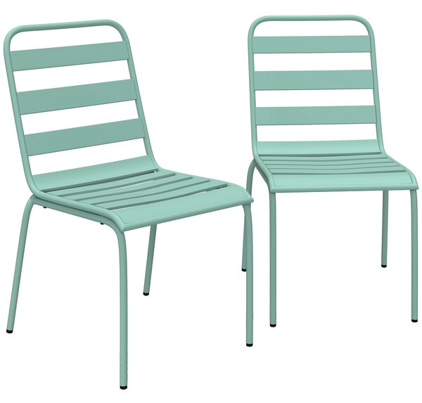 Outsunny Set di 2 Sedie da Giardino Impilabili in Metallo per Terrazza, Balcone, Giardino, Verde | Aosom Italy