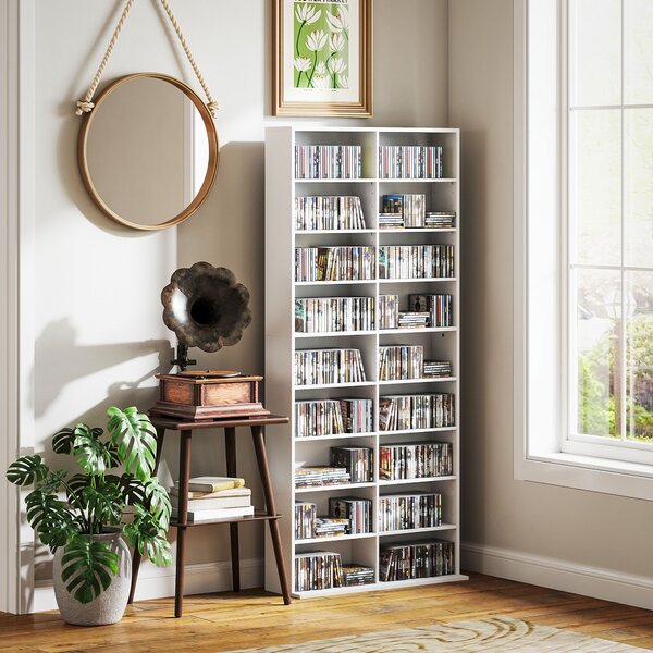 HOMCOM Ripiani per CD e DVD 18 scomparti capacità max. 640 CD/360 DVD 430 Blu-ray 78,5 x 24 x 175 cm bianco | Aosom Italy