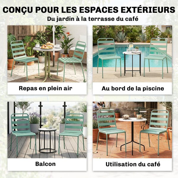 Outsunny Set di 2 Sedie da Giardino Impilabili in Metallo per Terrazza, Balcone, Giardino, Verde | Aosom Italy