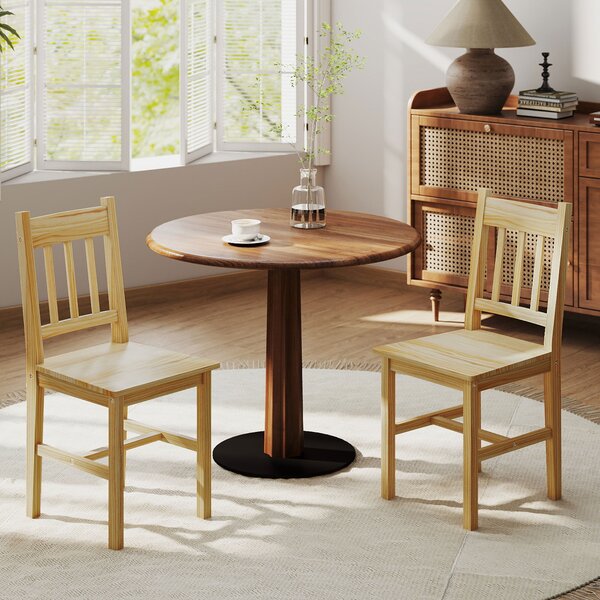 HOMCOM Set di 2 Sedie da Pranzo in Legno Sedie da Cucina con Schienale a Listelli, Seduta Ampia Legno Naturale | Aosom Italy