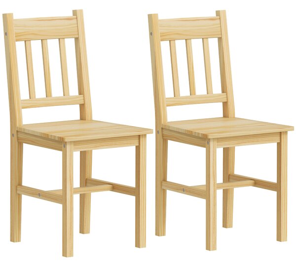 HOMCOM Set di 2 Sedie da Pranzo in Legno Sedie da Cucina con Schienale a Listelli, Seduta Ampia Legno Naturale | Aosom Italy