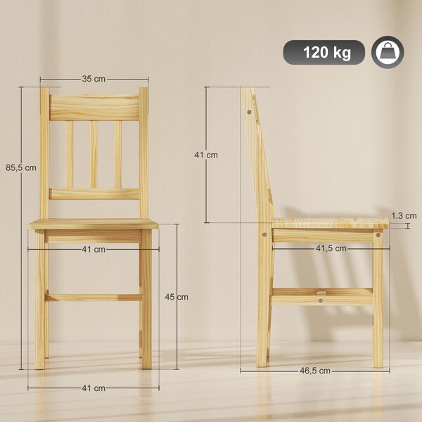 HOMCOM Set di 2 Sedie da Pranzo in Legno Sedie da Cucina con Schienale a Listelli, Seduta Ampia Legno Naturale | Aosom Italy