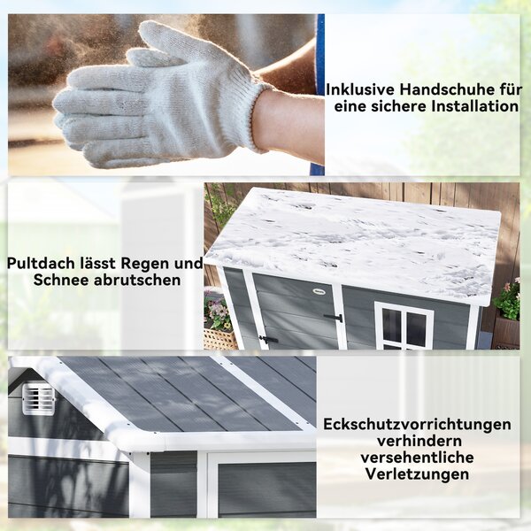 Outsunny Casetta da giardino, capanno con pavimento, finestra, porta richiudibile, resina plastica, resistente alle intemperie, Grigio | Aosom Italy