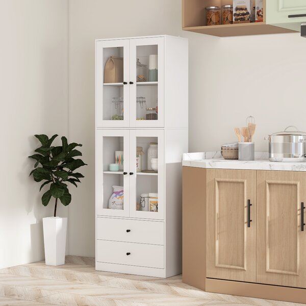 HOMCOM Mobile da cucina con cassetti e ante in vetro, superficie in melamina, bianco | Aosom Italy