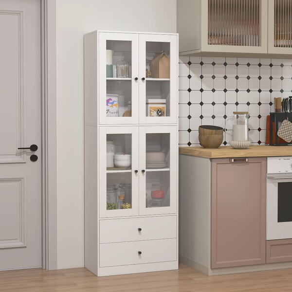 HOMCOM Mobile da cucina con cassetti e ante in vetro, superficie in melamina, bianco | Aosom Italy