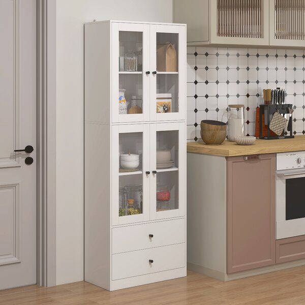 HOMCOM Mobile da cucina con cassetti e ante in vetro, superficie in melamina, bianco | Aosom Italy