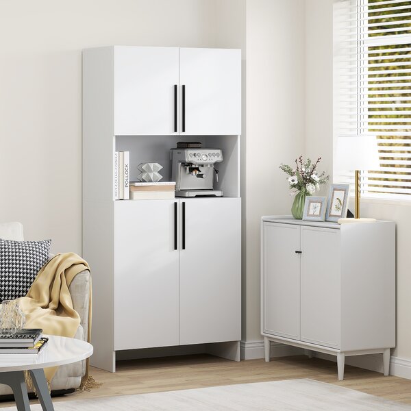 HOMCOM Mobile da cucina, dispensa per cucina, soggiorno, sala da pranzo, armadi, scaffali, ripiano per microonde, pannello truciolare, bianco | Aosom Italy