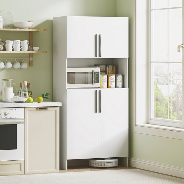 HOMCOM Mobile da cucina, dispensa per cucina, soggiorno, sala da pranzo, armadi, scaffali, ripiano per microonde, pannello truciolare, bianco | Aosom Italy