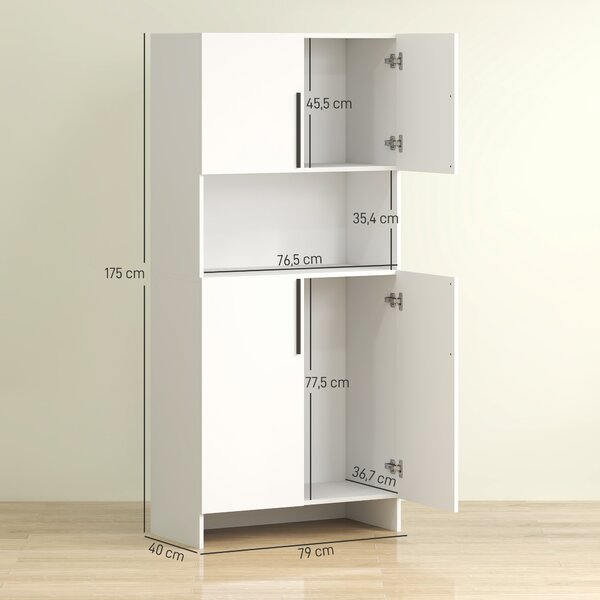HOMCOM Mobile da cucina, dispensa per cucina, soggiorno, sala da pranzo, armadi, scaffali, ripiano per microonde, pannello truciolare, bianco | Aosom Italy