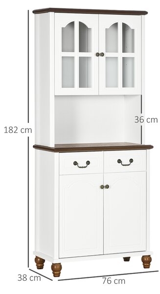 HOMCOM Armadio cucina, buffet, 2 cassetti, 2 scomparti, design classico, Bianco+Marrone scuro, 76 x 38 x 182 cm | Aosom Italy