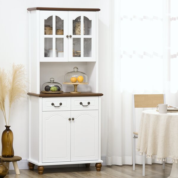 HOMCOM Armadio cucina, buffet, 2 cassetti, 2 scomparti, design classico, Bianco+Marrone scuro, 76 x 38 x 182 cm | Aosom Italy