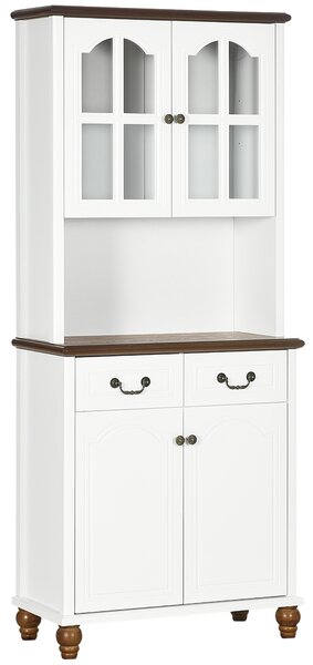 HOMCOM Armadio cucina, buffet, 2 cassetti, 2 scomparti, design classico, Bianco+Marrone scuro, 76 x 38 x 182 cm | Aosom Italy