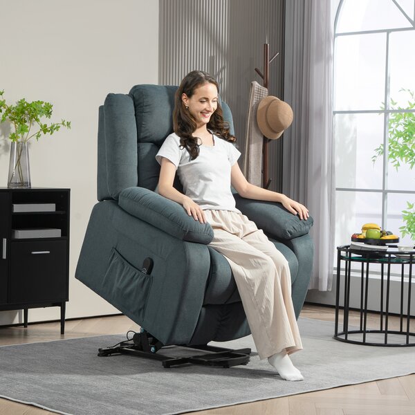 HOMCOM Poltrona alzapersone con rivestimento morbido, recliner con telecomando e tasche laterali, grigio | Aosom Italy