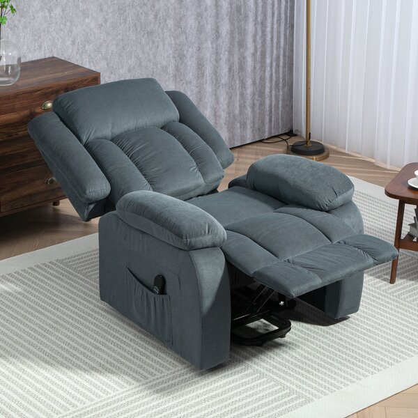 HOMCOM Poltrona alzapersone con rivestimento morbido, recliner con telecomando e tasche laterali, grigio | Aosom Italy