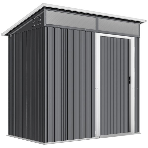 Outsunny Capanno attrezzi con finestre, aperture di ventilazione, porta scorrevole, acciaio impermeabile, resistente alle intemperie, Dunkelgrau | Aosom Italy