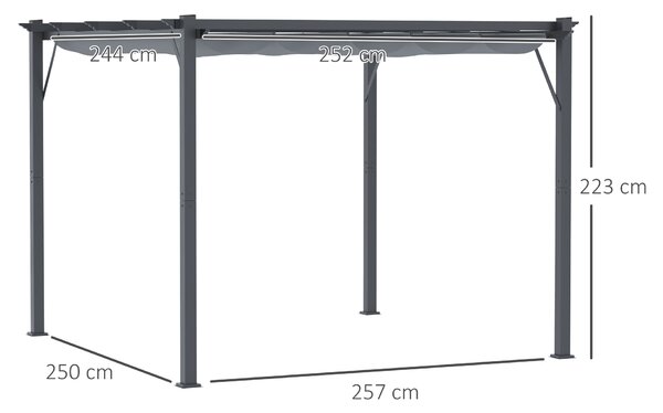 Outsunny Pergola Gazebo Copertura per terrazza con tetto scorrevole Giardino Alluminio Grigio carbone+Grigio scuro 3x3x2,23 m | Aosom Italy