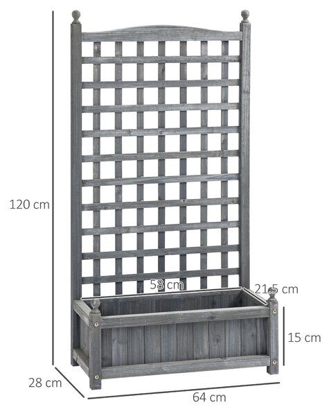Outsunny Fioriera rialzata con grigliato, cassetta per fiori con supporto per piante rampicanti, arco per rose, aiuto per rampicanti, legno grigio 64 x 28 x 120 cm | Aosom Italy